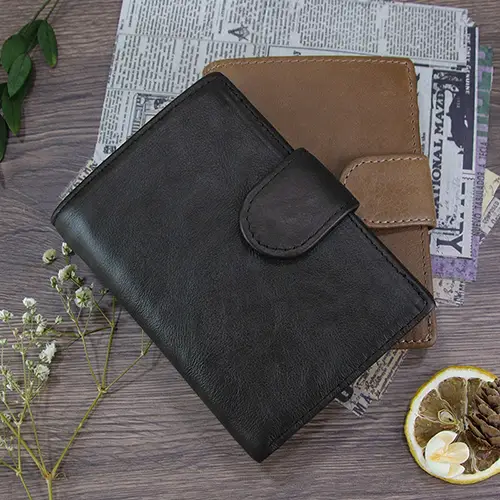 Trifold Leather Wallet with Multi-Card Storage and Snap Closure